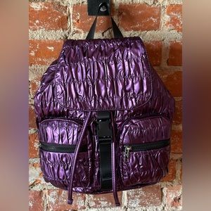 New Steve Madden Girl Ruched Nylon Metallic Purple Backpack